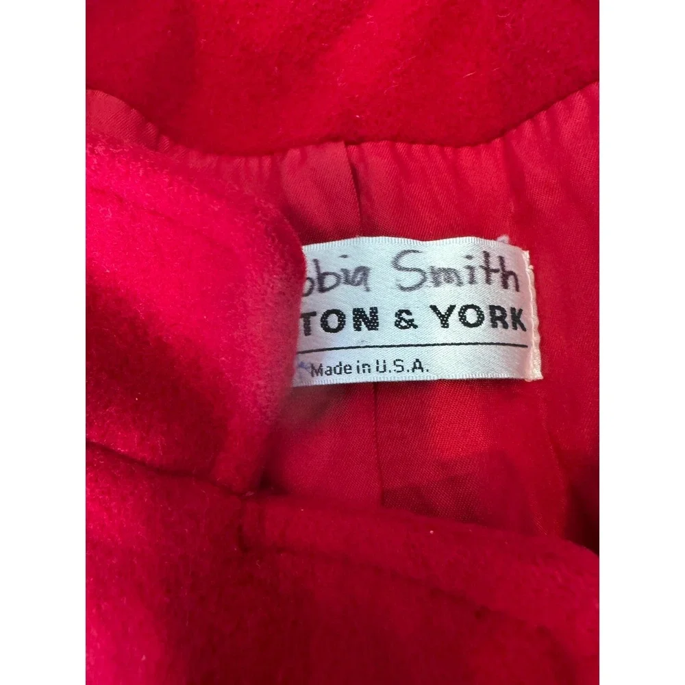 Vintage 80s Trench Pea Coat Cherry Red Boxy‎ Pleated Mid Wool Medium Petite